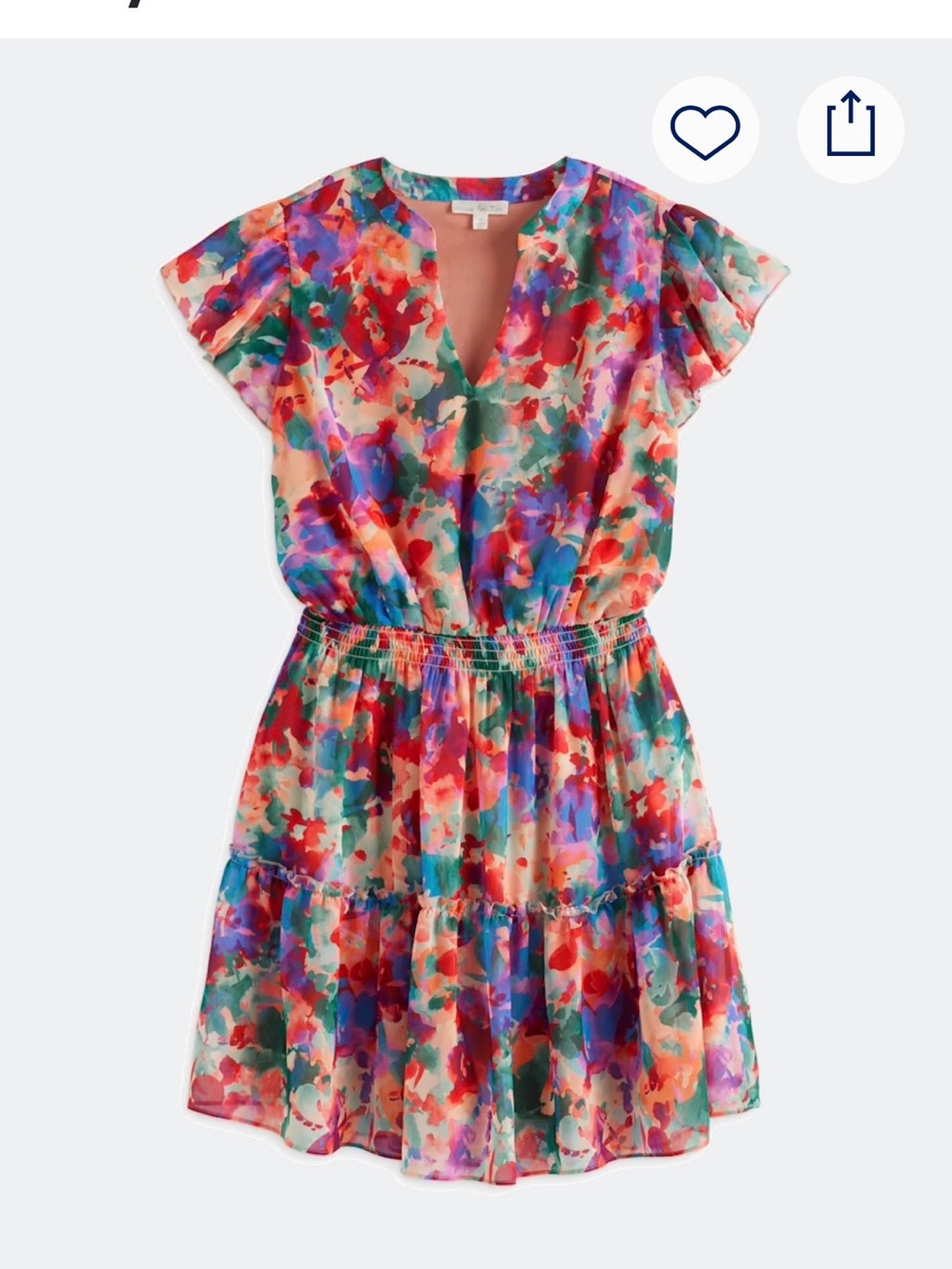 nine britton Multicolor Watercolor V‑Neck Tiered Dress